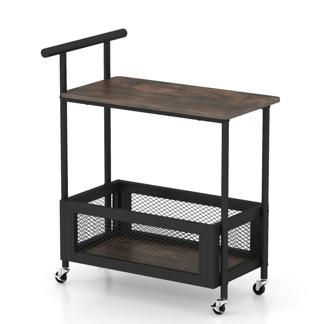 Costway Μαύρο Τραπεζάκι με Ρόδες και Λαβή, με Ανοιχτό Χώρο Αποθήκευσης 72 x 40 x 60 cm JV13388CF