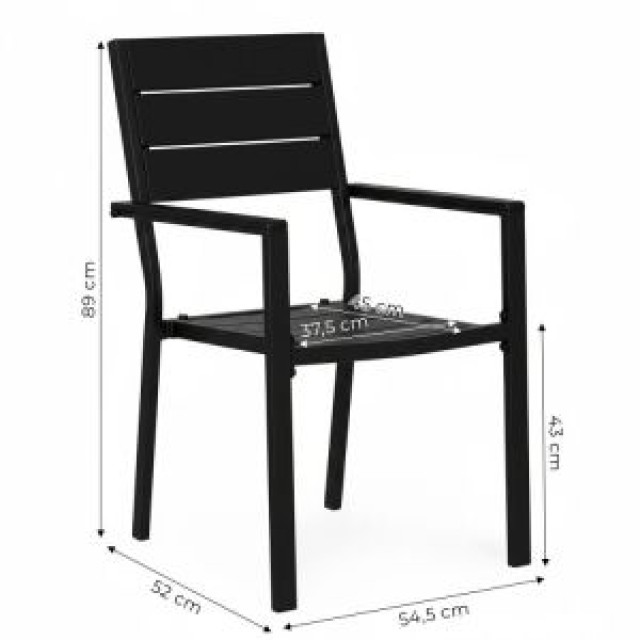MultiGarden Σετ 2 καρέκλες κήπου για βεράντα ή μπαλκόνι, από ατσάλι και HDPE, μαύρες MultiGarden YC-051KD-1