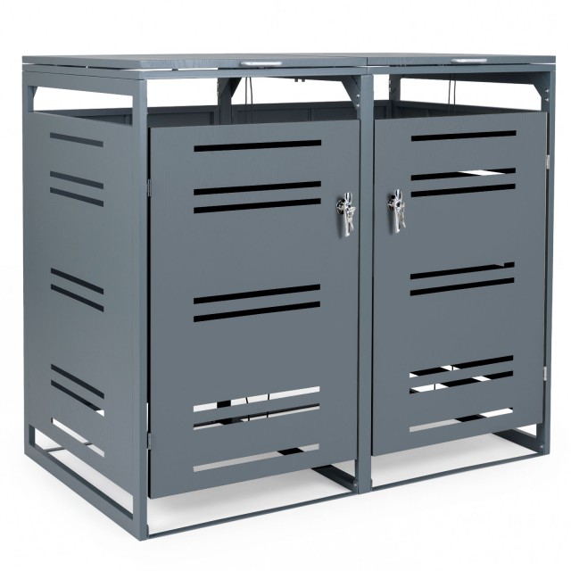Costway Ντουλάπι Κάδων Απορριμμάτων για 2 x 120L, Αδιάβροχο Κηποστέγαστρο με Κλειδωτή Πόρτα, 117 x 80 x 132 cm GT4643GR+