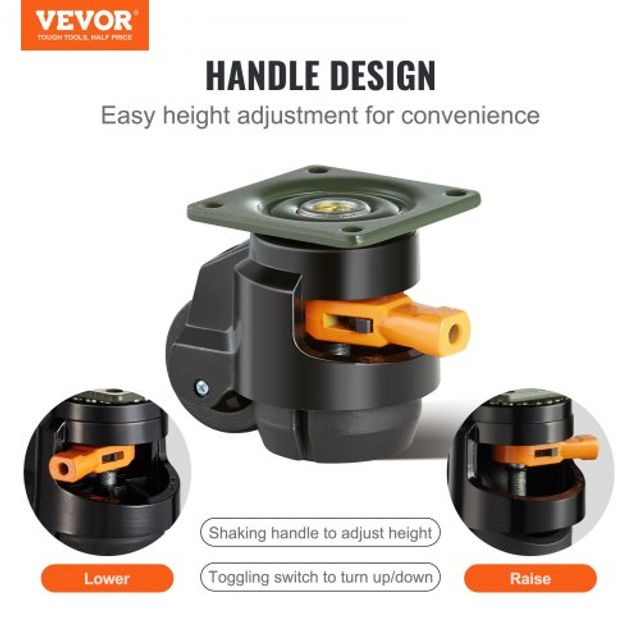 Σετ 4 Ρυθμιζόμενα Ροδάκια VEVOR, 500kg, 2, Βαρέως Τύπου με Περιστροφή 360° για Πάγκο Εργασίας DJJLBSDJPBS4QUJMHV0
