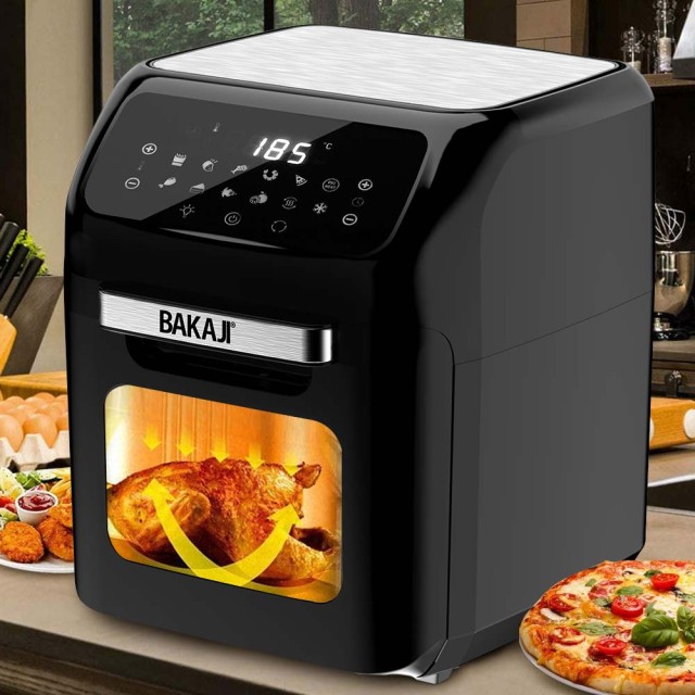 BAKAJI  Φούρνος Φριτέζα Αέρος 12Lt Ψηφιακή 1800W Τηγανίζει Μαγειρεύει Χωρίς Λάδι Μαύρο  02012577