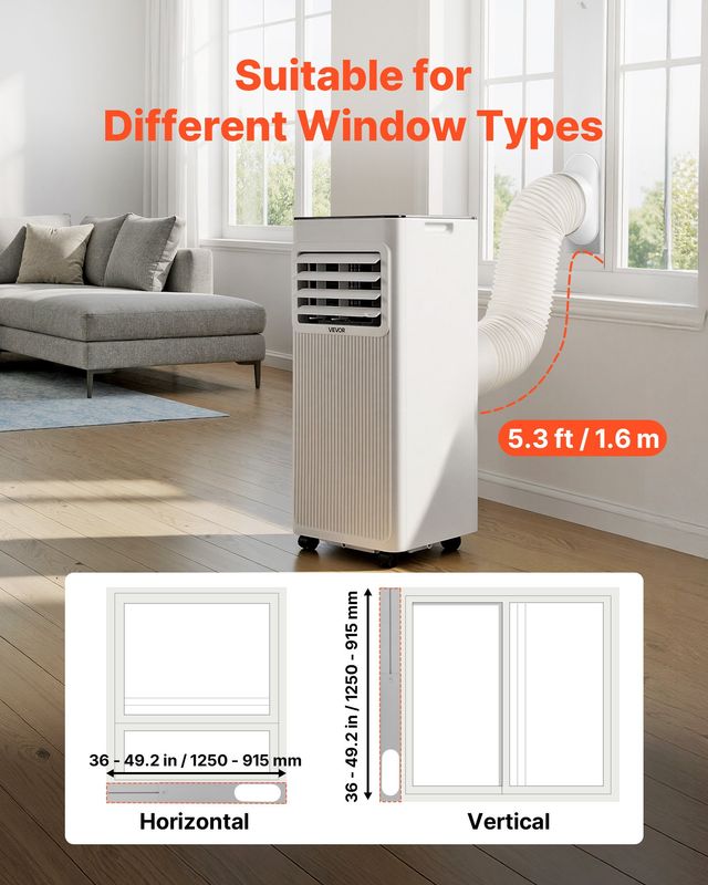 VEVOR Φορητό Κλιματιστικό Δαπέδου 9000 BTU (2,6 kW) 3 σε 1 με Τηλεχειριστήριο, Χρονοδιακόπτη 24 ωρών και Λειτουργία Αφύγρανσης, Λευκό BXSKDOZKDL9052FM2001V2