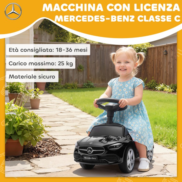 AIYAPLAY Παιδικό Αυτοκίνητο με Άδεια Χρήσης Mercedes Benz με Κόρνα και Χώρο Αποθήκευσης, 65x28x39 εκ., Μαύρο 370-438V00BK