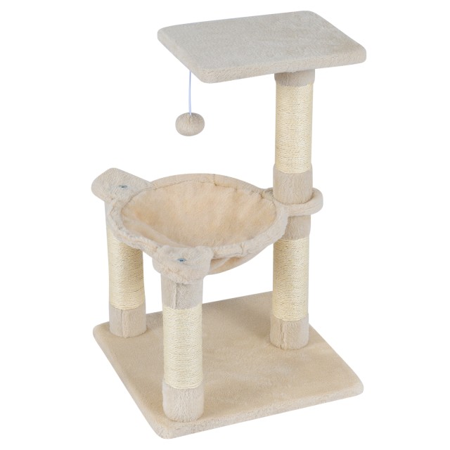Costway Γατόδεντρο 64 εκ. με πλατφόρμες, αιώρα, μπάλα και στύλους από σιζάλ, μπεζ, 64 x 40 x 40 cm PV10520BE