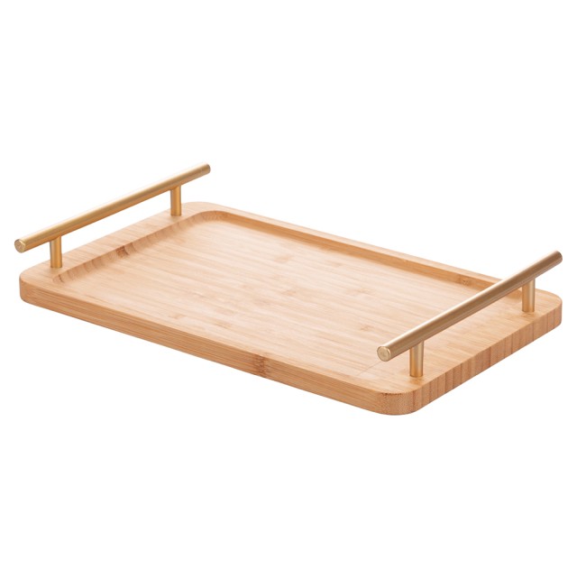Villa DEste  Ορθογώνιος δίσκος 33x20 cm σε μπαμπού με χρυσές λαβές Natural 2188468