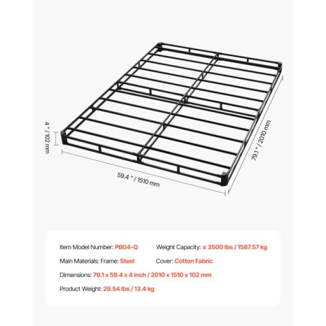 VEVOR Κρεβάτι Queen Size με Ύφασμα 2010 x 1510 x 102 mm  για Στρώμα 160 x 200cm XXDHNWK79595HSICA001V0