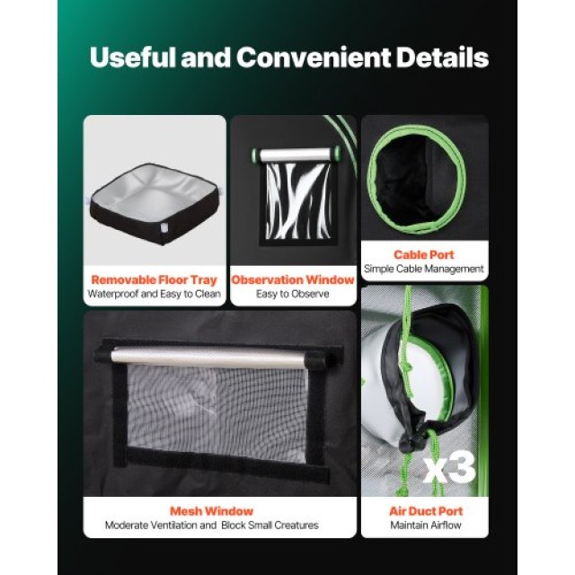 VEVOR Εσωτερική Σκηνή Καλλιέργειας 60 x 60 x 180 εκ., 600D Ανακλαστική Μυαλάρ, Βαρύ Καθήκον DLZPDLZP60602D5CS001V0