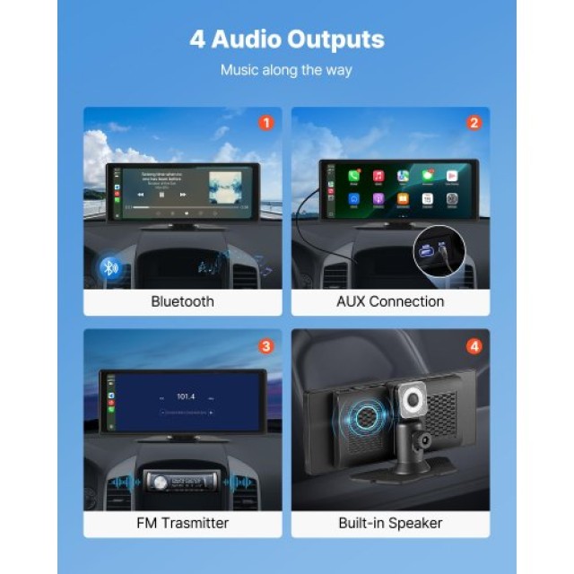 VEVOR Οθόνη Αυτοκινήτου 10 με CarPlay & Κάμερα Εμπρός/Πίσω CZZKP10INCHDHWMYE001V9