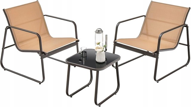 Costway Σετ Μεταλλικών Εξωτερικών Επίπλων 3 Τεμαχίων με Εργονομικές Καρέκλες και Τραπέζι ΚαφέNP12224CF