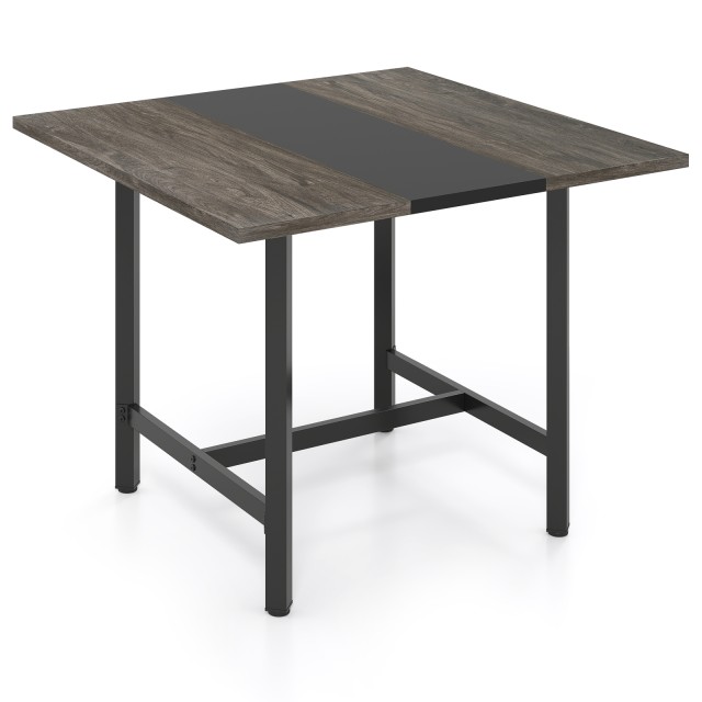 Costway Τετράγωνο Τραπέζι Συνεδριάσεων με Μεταλλικό Σκελετό Γραφείο Συνεδριάσεων & Σεμιναρίων Γκρι 75 x 100 x 100 cm JV12610GR