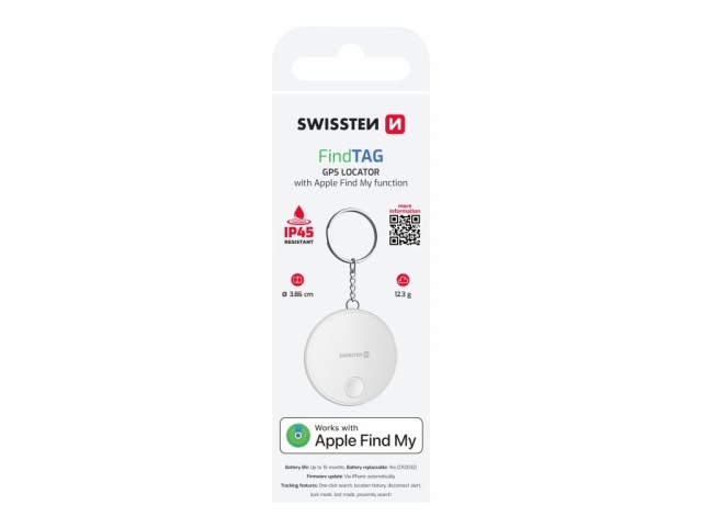 SWISSTEN Έξυπνος Εντοπιστής Find Tag με Apple Find My, Λευκό 8595217493438