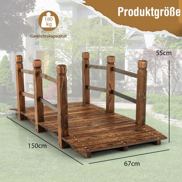 Costway Μεγάλη Ξύλινη Γέφυρα Κήπου 150cm OP2959BN