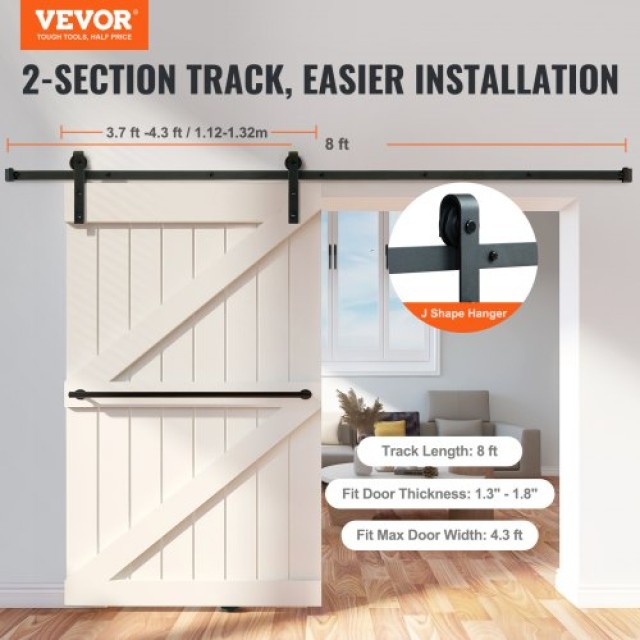 Σετ Συρόμενης Πόρτας VEVOR 8FT, Αντοχή 330LBS, για Πόρτα 3.7-4.3FT και Πάχος 1.3-1.8, Αθόρυβη Τροχαλία (Σχήμα J) GCYMWJTJHS8FCZEIRV0