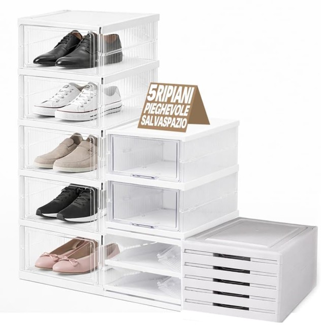 BAKAJI Πτυσσόμενη Πλαστική Παπουτσοθήκη 5 Ραφιών Διάφανη Εξοικονόμησης Χώρου 02001885