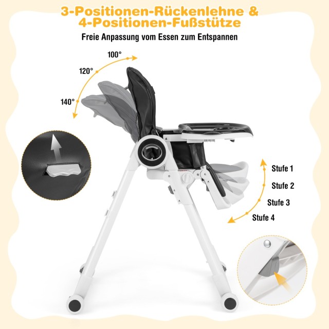 Costway  Ρυθμιζόμενο Καρεκλάκι Φαγητού Μωρού με Διπλό Δίσκο και Ασφάλεια 5 Σημείων AD10011BK