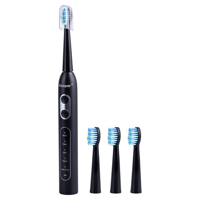 Kooper Επαναφορτιζόμενη Ηλεκτρική Ηχητική Οδοντόβουρτσα με 5 Λειτουργίες και 4 Κεφαλές - Μαύρο Kooper 2188880