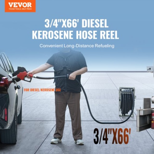 VEVOR Ρετράκ Εύκαμπτου Σωλήνα Καυσίμου 3/4 x 66, Ανθεκτική Κατασκευή από Χάλυβα, Αυτόματο Μπεκ, Λάστιχο NBR, 300PSI CYRG66FT1INCHA9Q2V0