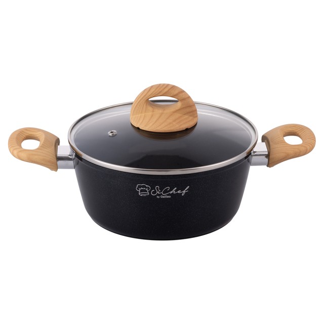 Galileo Κατσαρόλα 24 cm με κεραμική αντικολλητική επίστρωση από κράμα αλουμινίου, καπάκι από σκληρυμένο γυαλί Osaka SChef 5920029