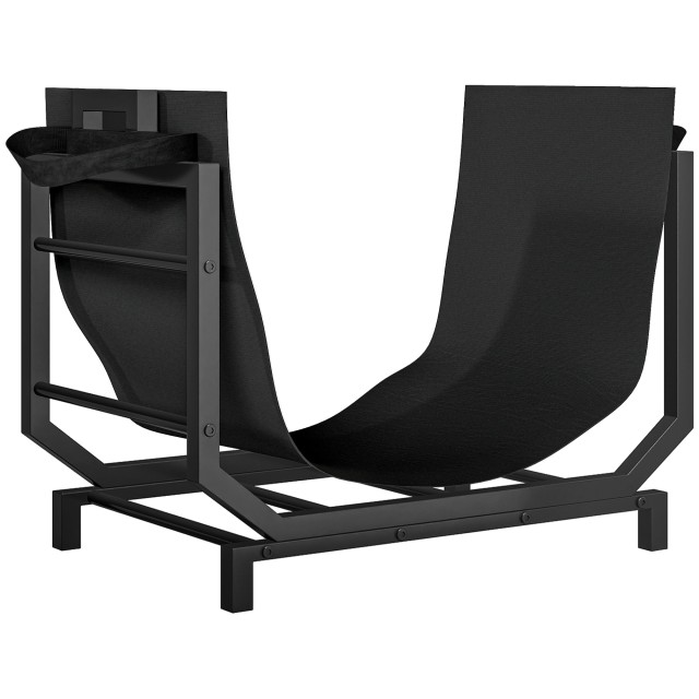 Outsunny Μεταλλική Θήκη Ξύλων με Αποσπώμενη Τσάντα Μεταφοράς από Ύφασμα Oxford, 53x33x43 cm, Μαύρο 842-401V00BK