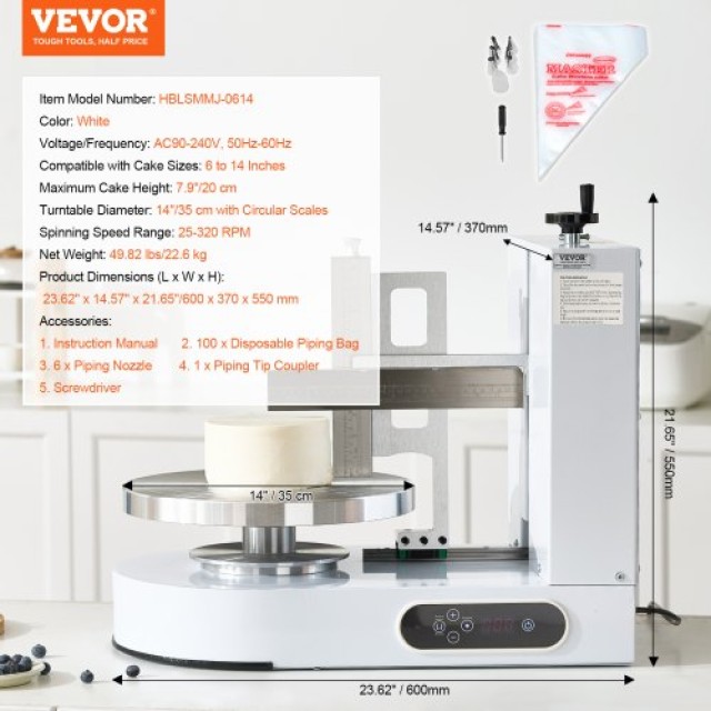 VEVOR Μηχάνημα Διακόσμησης Τουρτών για Κάλυψη & Λείανση Κρέμας, Λευκό, 6 έως 14 DGNYMMJ614IND9GFDV2