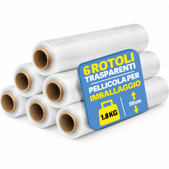 BAKAJI Σετ 6 Ρολών Διάφανης Επεκτάσιμης Μεμβράνης Συσκευασίας Ύψους 50 εκ. 02001723
