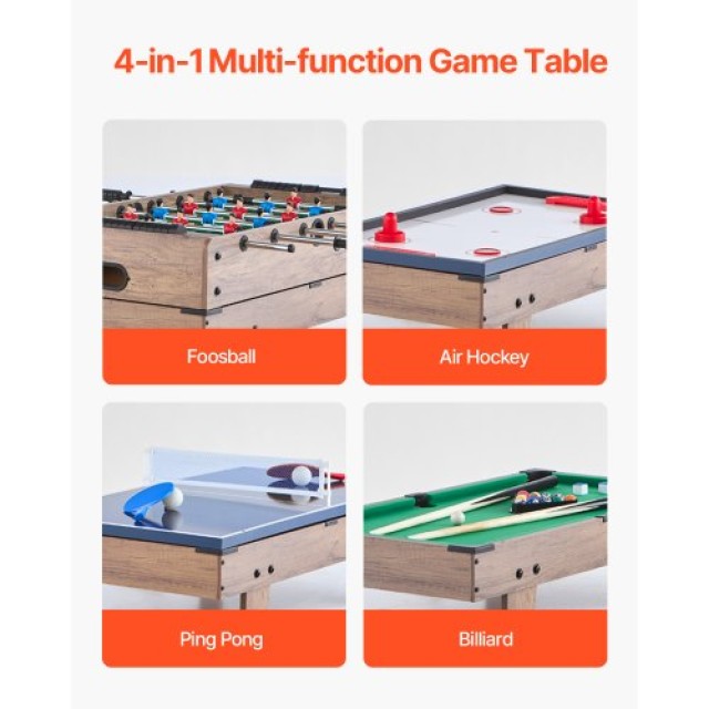 VEVOR Τραπέζι Παιχνιδιών 4-σε-1 82cm: Air Hockey, Ποδοσφαιράκι, Πινγκ Πονγκ, Μπιλιάρδο SDJFKQQGQZ32QGILZV0