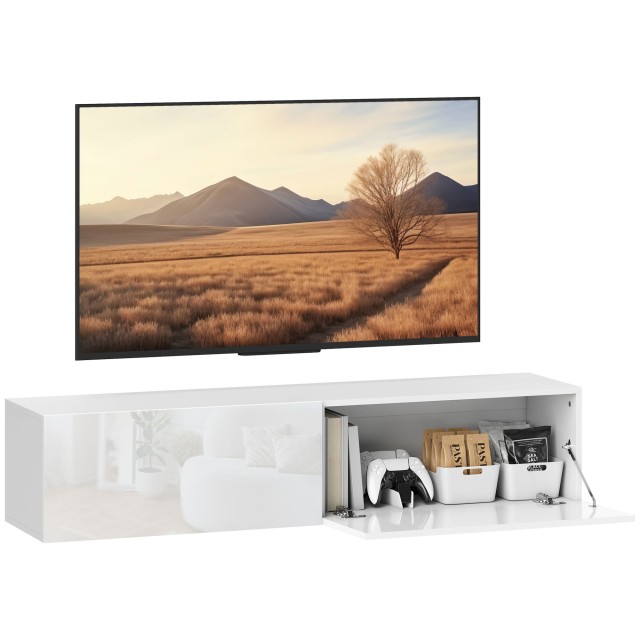 HOMCOM Κινητή Βάση TV με 2 Ντουλάπια για Οθόνες 45-65, 140x33x29.8 cm, Λευκό 83B-385V00WT