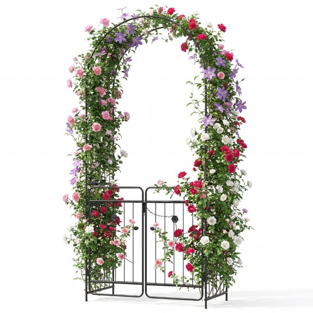 Costway Μεταλλική Αψίδα Κήπου με Κλείδωμα & Σπαλιέ Αγωγής, Μαύρη, 223 x 102 x 49,5 εκ. GT4492