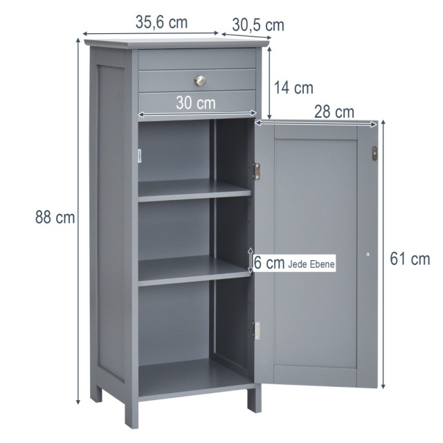 Costway Γκρι Ντουλάπι Μπάνιου με 1 Μεγάλο Συρτάρι & 2 Ρυθμιζόμενα Ράφια HW66372GR