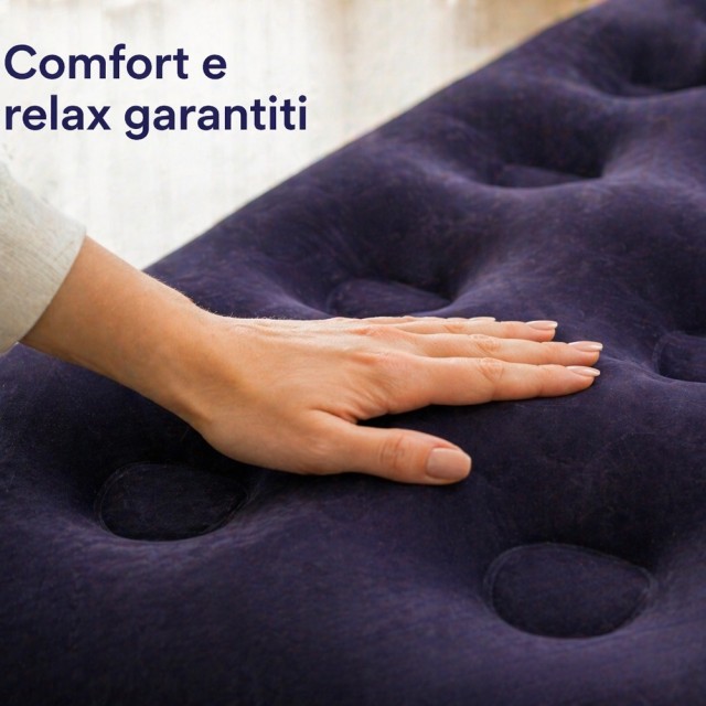 BAKAJI Διπλό Φουσκωτό Στρώμα Ύπνου Μπλε με Επένδυση Flock, Εργονομικό για Κάμπινγκ 191x137x22εκ. 02002236