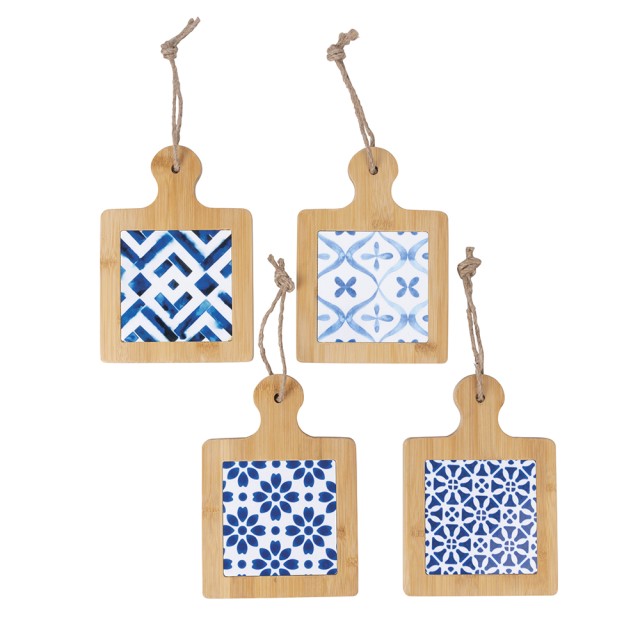 GalileoΣετ 8 τμχ  Ξύλινη βάση από μπαμπού και κεραμική διακόσμηση μαγιολικής 15x21,5 εκ. Sibilla 5919433