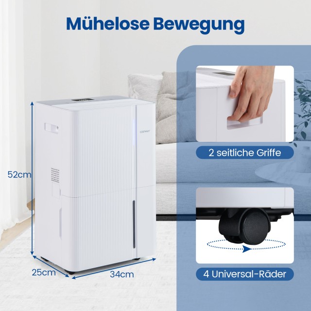 Costway Αθόρυβος Αφυγραντήρας 40L με 3 Λειτουργίες, Χρονοδιακόπτη 24h & Οθόνη - Λευκός ES10545DE-WH