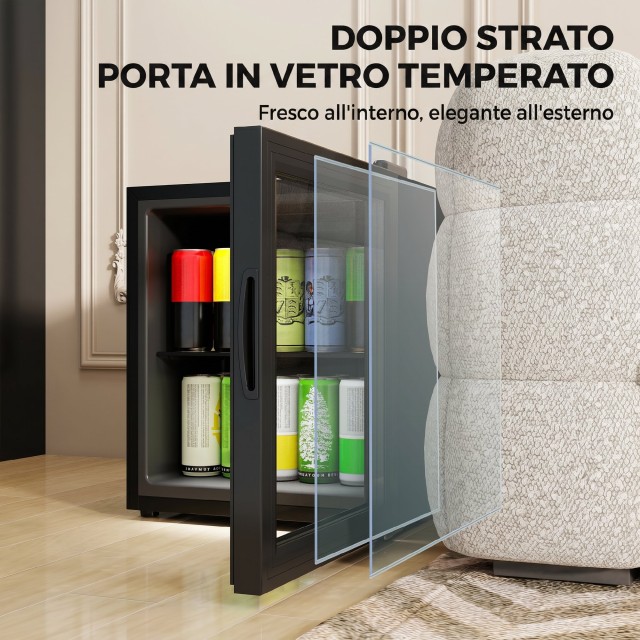 HOMCOM Μίνι Ψυγείο Γραφείου 46L, για 59 Κουτάκια, Ρυθμιζόμενη Θερμοκρασία 0-20°C, Πόρτα από Διπλό Ενισχυμένο Γυαλί, Μαύρο 800-322V90BK