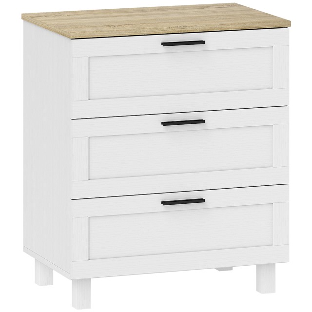 HOMCOM Συρταριέρα 3 Συρταριών Μοντέρνα σε Ξύλο, 60x38x71 εκ., Λευκή και Ξύλινο Χρώμα 83D-094V00WT