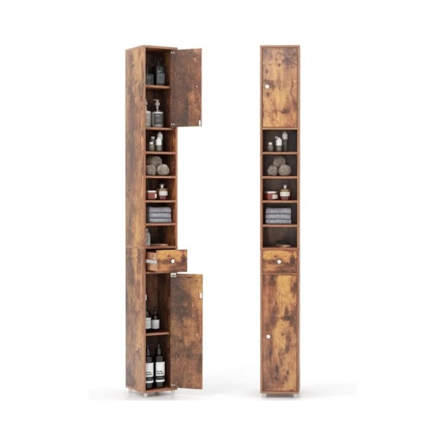 Costway  Ψηλή ντουλάπα μπάνιου με 2 πόρτες 20 x 20 x 180 cm καφέ JV10766CF