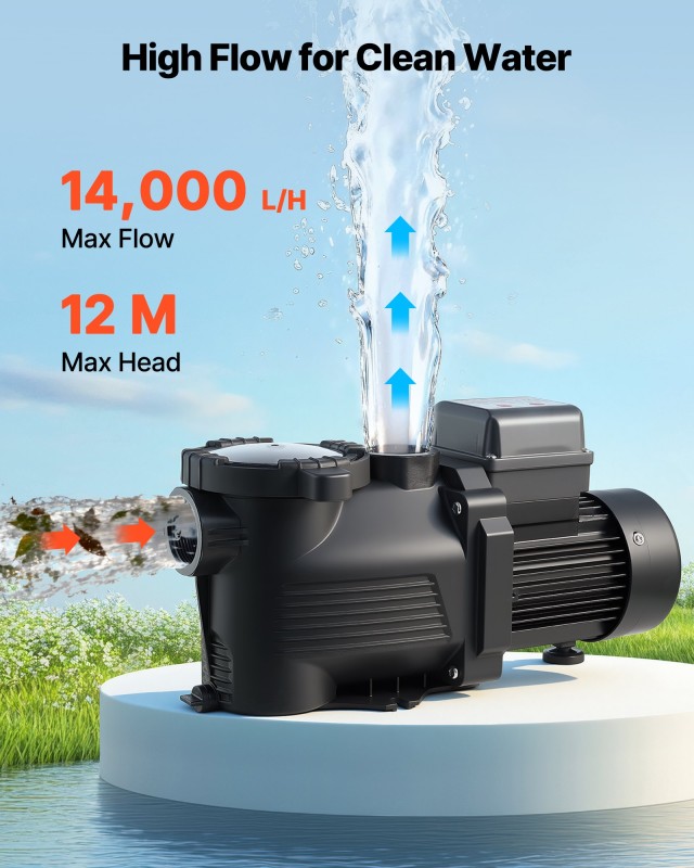 VEVOR Αντλία Πισίνας 550W 14,000 L/H AC 220-240V Μονοτάχυτη με Χρονοδιακόπτη & Καλάθι Φίλτρου για Πάνω & Εντός Εδάφους Πισίνες, Υδρομασάζ, Σπα DSYCGLBOZDS5WLI6F001V2