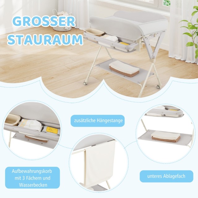 Costway Πτυσσόμενος Σταθμός Αλλαγής Μωρού με Λεκάνη Νερού και Γκρι Καλάθι Αποθήκευσης AC10033HS