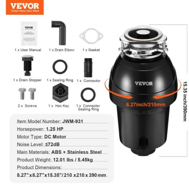 VEVOR  Απορριμματοφάγος 1.25 HP 4060RPM EZ Connect  GDLJCLQ125HPOJZFNV2