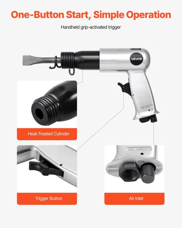 VEVOR Κιτ Πνευματικού Σφυριού Air Hammer με 4 Καλέμια 3500 BPM 12 CFM QDCCCGQCQSWBTOUK9002V0