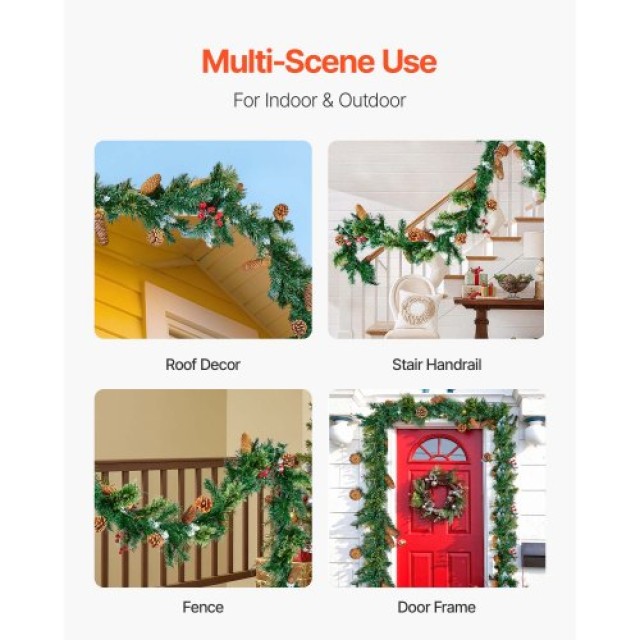 VEVOR Φωτιζόμενη Χριστουγεννιάτικη Γιρλάντα 9Ft με Κόκκινες Μούρες και Κουκουνάρια SDHDHHSYSG9FC6AVU001V9