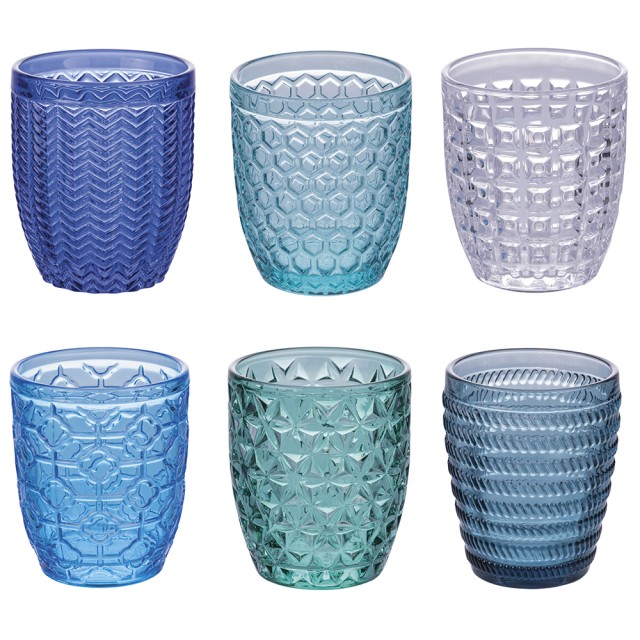 Villa DEste  Σετ 6 ποτήρια νερού 320 ml από διαφανές χρωματιστό γυαλί με επεξεργασμένη επιφάνεια Geometrie Ocean 5914912