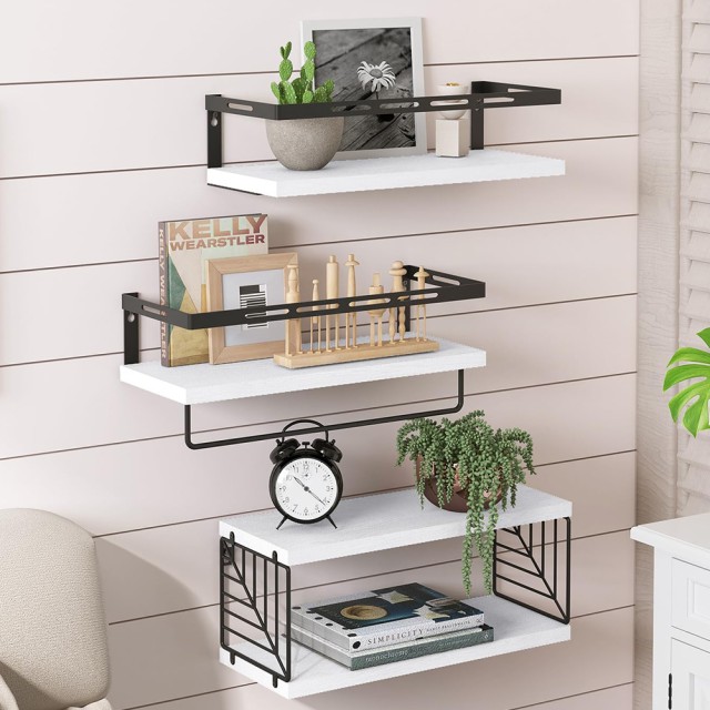 BAKAJI Σετ 3 + 1 Λευκά Ξύλινα Ράφια Τοίχου Πολυλειτουργική Σύνθεση Αποθήκευσης 02841428