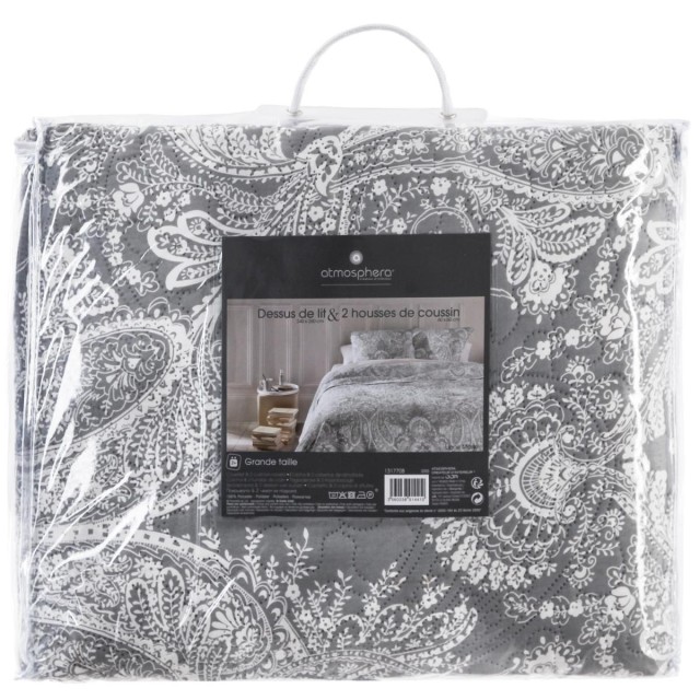 Atmosphera Κουβερλί Διπλής Όψης Γίγας, Γκρι-Λευκό, Με Έθνικ Σχέδιο, με Διακοσμητικές Μαξιλαροθήκες 131770B