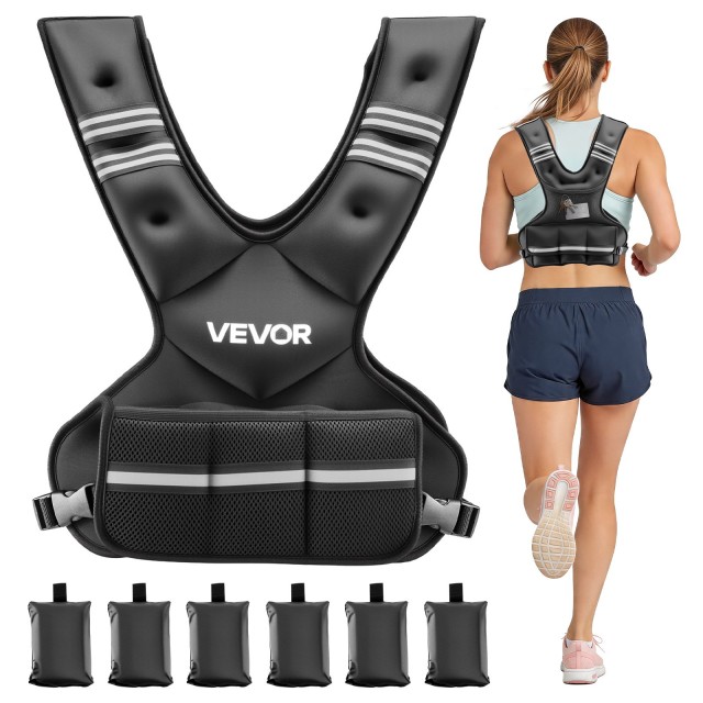 VEVOR Ρυθμιζόμενο Γιλέκο Βάρους 14,5 kg με 6 Βαρίδια και Ανακλαστική Ταινία KDJZLKBXFMD3S2DLY001V0