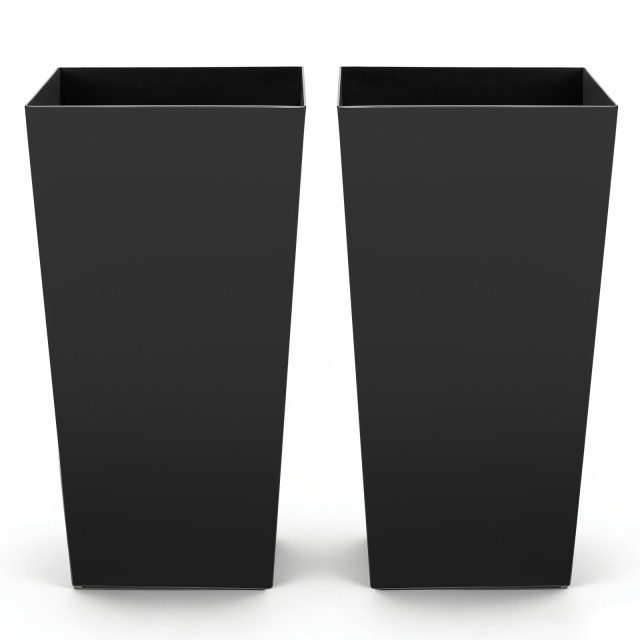 VEVOR Σετ 2 ψηλές κωνικές γλάστρες 750 mm για εσωτερικό και εξωτερικό χώρο, πλαστικές, με ροδάκια, εσωτερικό δοχείο και οπές αποστράγγισης, μαύρες FZXZSHPHS2PCBUGCA001V0