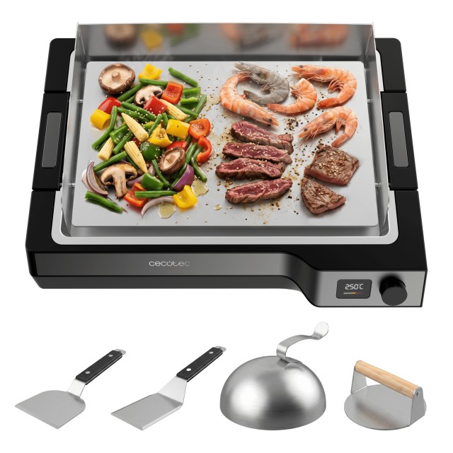 CECOTEC Ηλεκτρική Πλάκα Teppanyaki από Ανοξείδωτο Ατσάλι, Αποσπώμενη, Ρυθμιζόμενη Θερμοκρασία 100-250°C, με Αξεσουάρ CEC-123410