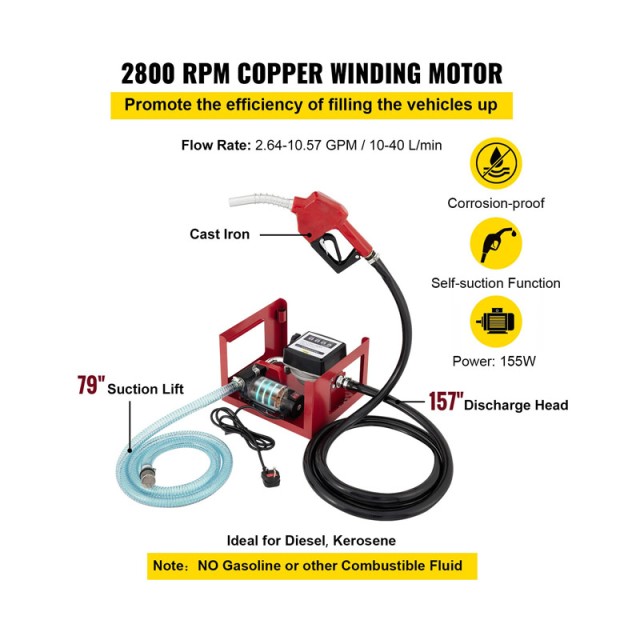 Διανομέας Πετρελαίου με Αντλία 40 Lt/min 155 W 220V VEVOR 220V40LCYB0000001V2