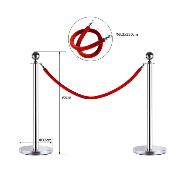 Σετ Διαχωριστικά Κολωνάκια από Ανοξείδωτο Ατσάλι με Σχοινί 1.5 m 2 τμχ HOMCOM E11-002SR