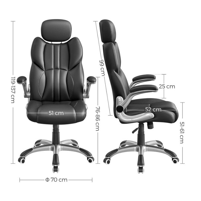 Διευθυντική Καρέκλα Γραφείου 70 x 75 x 119-137 cm Songmics OBG65BK