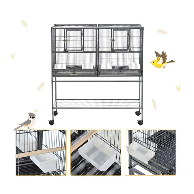 Διπλό Μεταλλικό Τροχήλατο Κλουβί Πτηνών 95 x 45.5 x 102 cm PawHut D10-052